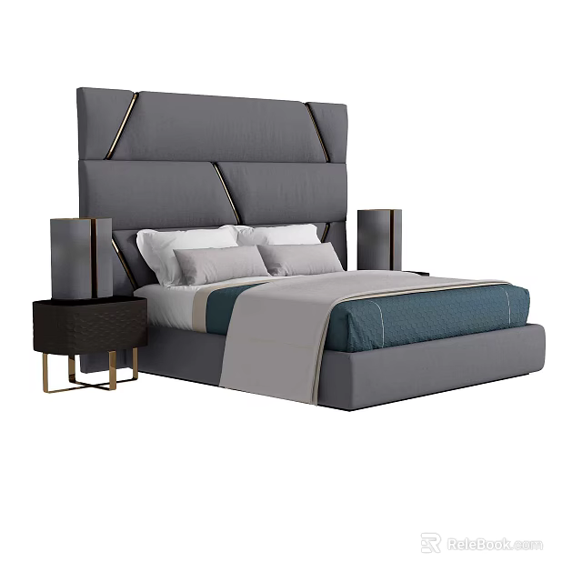 Modern Double Bed Interior With Upholstered Headboard Bedside Tables And Soft Linen 3d model