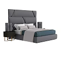 Modern Double Bed Interior With Upholstered Headboard Bedside Tables And Soft Linen 3d model