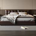 Modern Bedroom Interior With Large Bed Dark Headboard Light Walls And Gray Rug