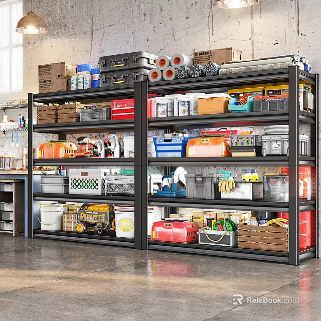 Heavy Duty Industrial Shelving Unit With Stacked Storage Containers Tool Boxes And Crates 3d model 