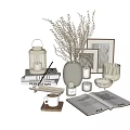 Modern Decorative Ornament Set With Lantern Dried Flowers Vase Frames Books Candles And Coffee Cup
