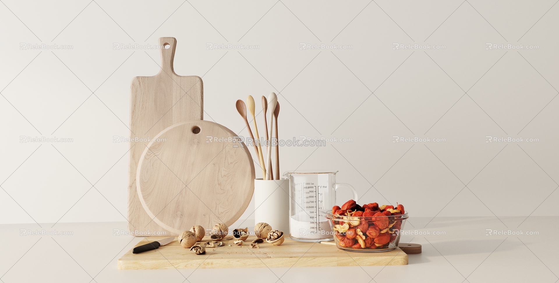 Modern kitchen supplies ornaments combination 3d model