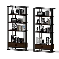 Modern Black Frame Bookcase With Multiple Shelves Books Photo Frames And Decor Items