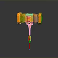 Orange Mechanical Hammer Weapon Featuring Futuristic Robotic Design And Metallic Texture