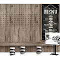 Rustic Wooden Wall Decor With Chalkboard Menu Striped Jars And Framed Art