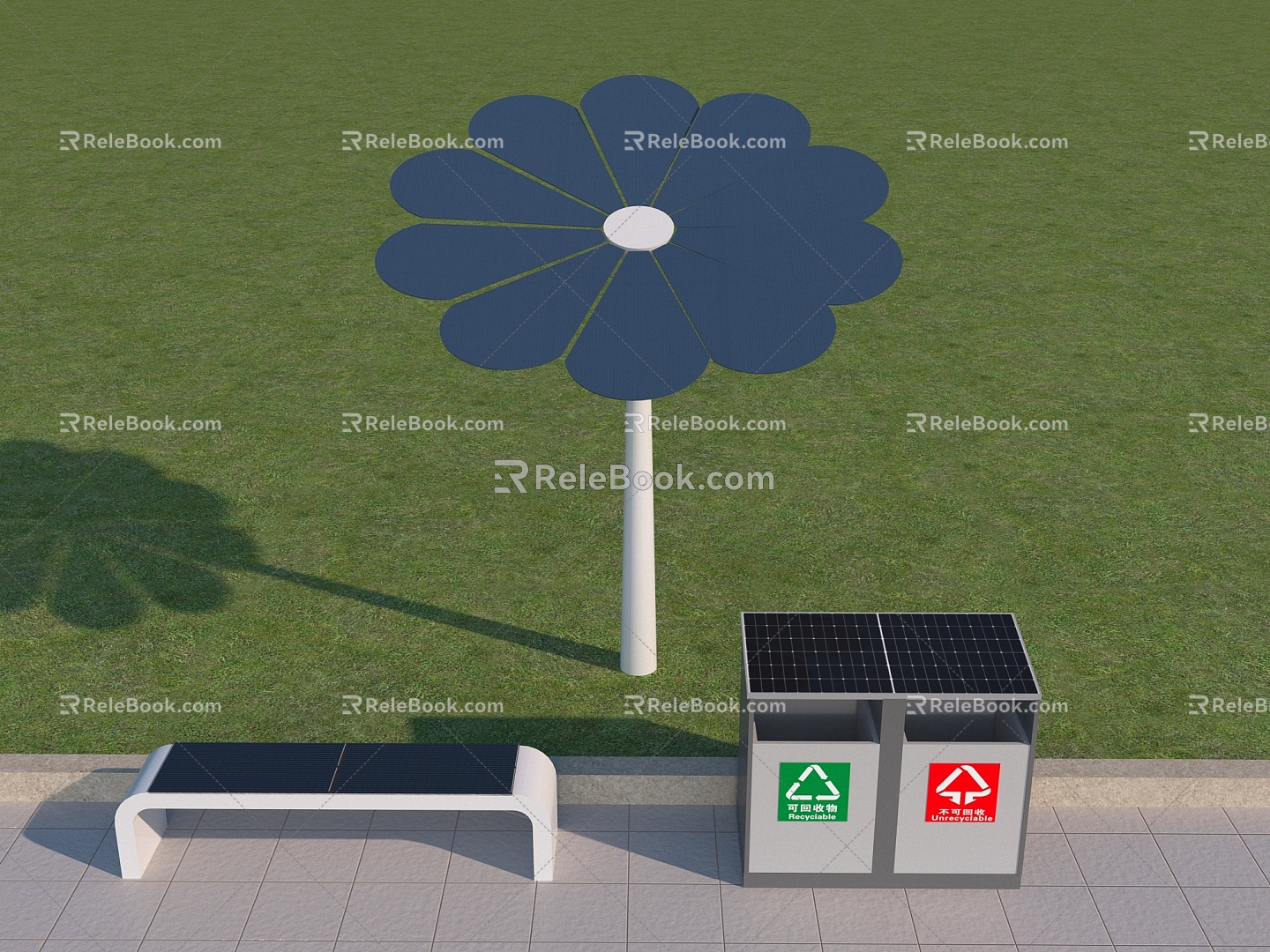 Photovoltaic seat Photovoltaic sketch Photovoltaic trash can Photovoltaic tree Photovoltaic flower Photovoltaic sunflower Photovoltaic park Solar flower 3d model