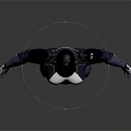 Human Character In Blue White Black Combat Suit With Helmet Standing On Gray Reflective Surface