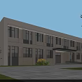 Modern School Building Exterior With Multiple Windows Entrance And Greenery Around Paved Courtyard