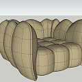 Modern Camel Colored Velvet Single Sofa With Unique Curved Backrest And Rounded Cushions 3d model