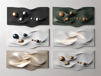 Modern Decorative Wall Decor With Wavy Patterns And Metallic Sphere Accents For Home Interior 3d model