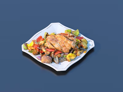 Delicious Grilled Chicken with Fresh Colorful Vegetables on White Plate 3d model