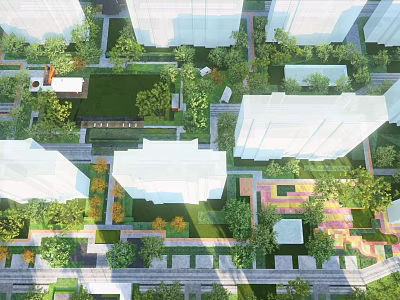 Residential Landscape With High Rise Buildings Lush Greenery Gardens And Walkways 3d model