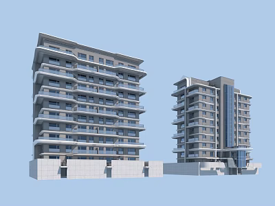 Two Modern High Rise Residential Buildings With Multiple Balconies And Contemporary Exterior 3d model