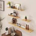 Modern Wooden Wall Mounted Shelves With Decorative Items Wine And Potted Plant