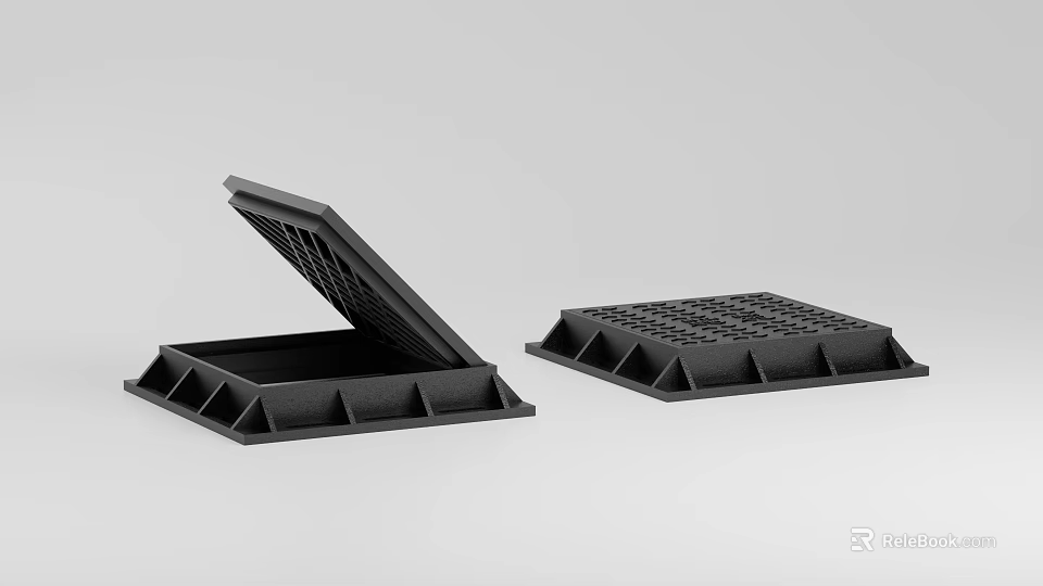 Black Industrial Pallet Covers With Open And Closed Grid Design Support Structures 3d model 