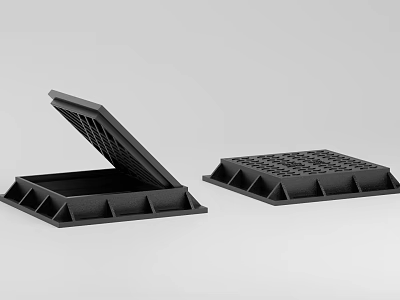 Black Industrial Pallet Covers With Open And Closed Grid Design Support Structures 3d model
