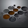 Blue Ceramic And Wooden Tableware Set With Plates Bowls Spoons Forks