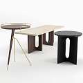 Modern Coffee Tables With Rectangular Marble Top Round Wood And Gold Black Metal Frames 3d model