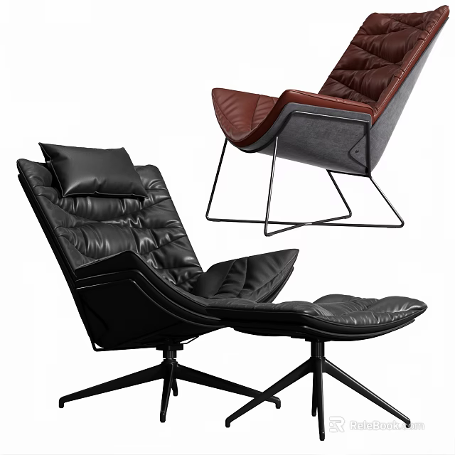 Modern Leather Lounge Chair with Padded Design and Metal Frame Structure 3d model 