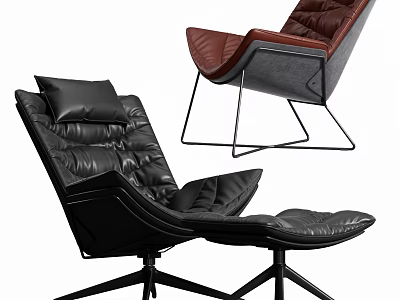 Modern Leather Lounge Chair with Padded Design and Metal Frame Structure 3d model