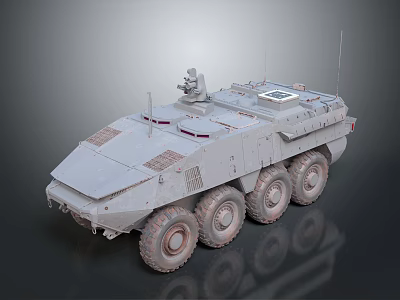 Gray Six Wheeled Armored Vehicle With Operator And Antennas On Top 3d model