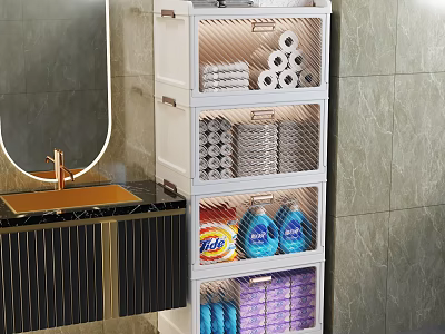 Bathroom Multi Layer Storage Shelf With Toilet Paper Cleaning Supplies And Baskets 3d model
