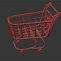 Mini Shopping Cart with Red Wheels Handle and Metal Frame on Gray
