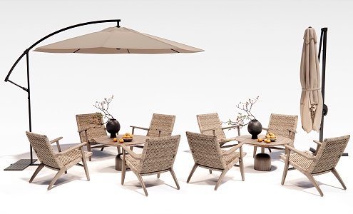 Modern Outdoor Table and Chair Leisure Table and Chair Outdoor Chair Recliner Sun Umbrella 3d model