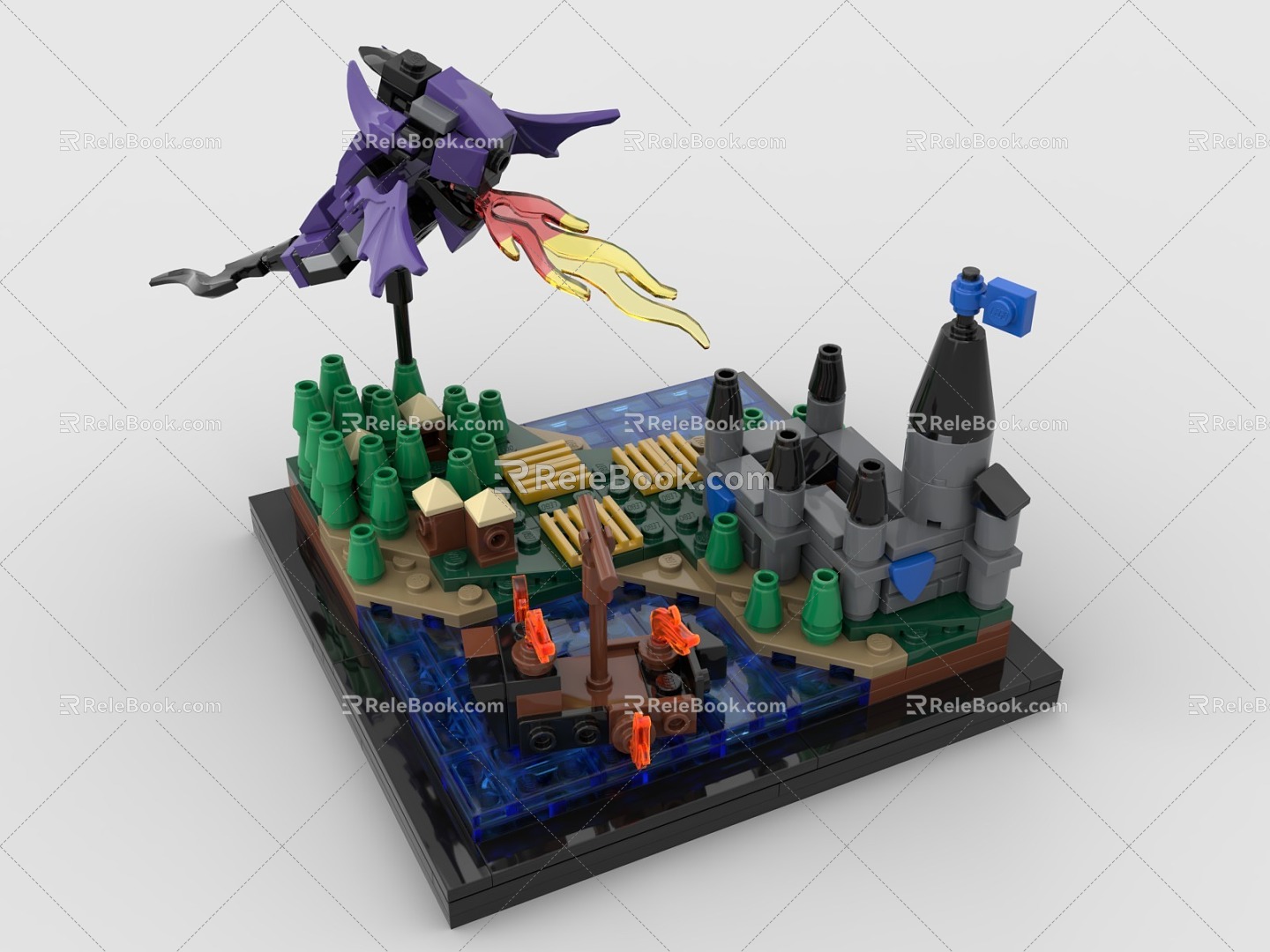 LEGO Toy Blocks City Scene Dragon Attack 3d model