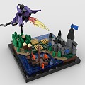 LEGO Toy Blocks City Scene Dragon Attack 3d model