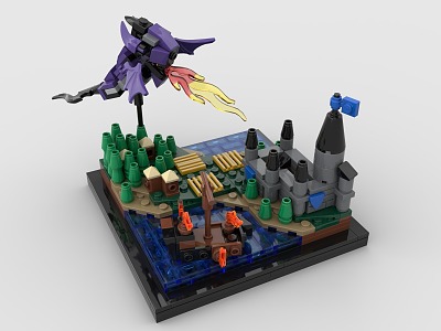 LEGO Toy Blocks City Scene Dragon Attack 3d model