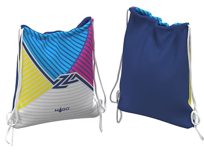 MIGO Drawstring Bags With Colorful Stripes And Solid Blue Design For Daily Use 3d model