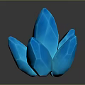 Wood Stone Sculpture In Blue Crystal Shape With Glossy Polyhedral Design And Dark Background Reflection