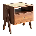 Modern Walnut Wood Bedside Table With Drawer Open Shelf And Unique A Shaped Legs