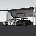 Modern Parking Carport With Black Frame And Curved Roof For Two Cars