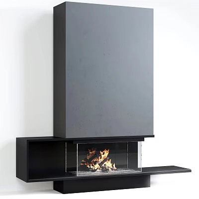 Modern Black Fireplace Interior Design With Glass Front And Burning Flames 3d model