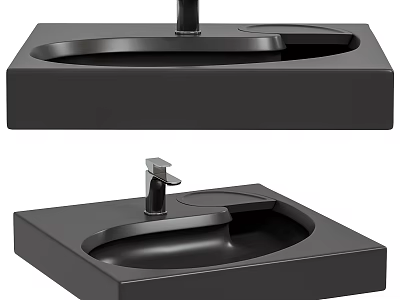 Modern Black Square Shaped Countertop Washbasin With Smooth Surface And Faucet 3d model