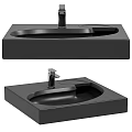 Modern Black Square Shaped Countertop Washbasin With Smooth Surface And Faucet