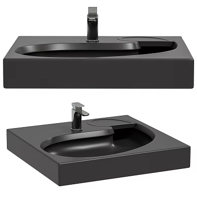 Modern Black Square Shaped Countertop Washbasin With Smooth Surface And Faucet 3d model