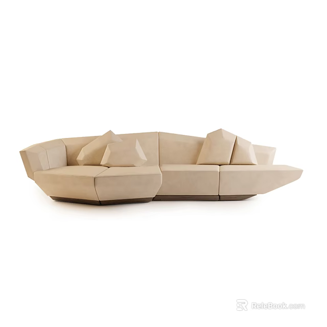 Beige Modern Fabric Sectional Sofa With Multiple Cushions And Unique Shape 3d model