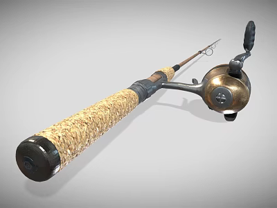 Vintage Fishing Rod With Woven Handle And Metal Reel Classic Design 3d model