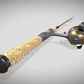Vintage Fishing Rod With Woven Handle And Metal Reel Classic Design