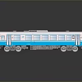 Blue and white train model on dark background with reflection effect 3d model