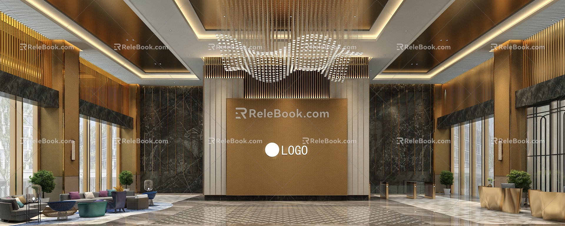 Light Luxury Hotel Lobby Office Lobby 3d model