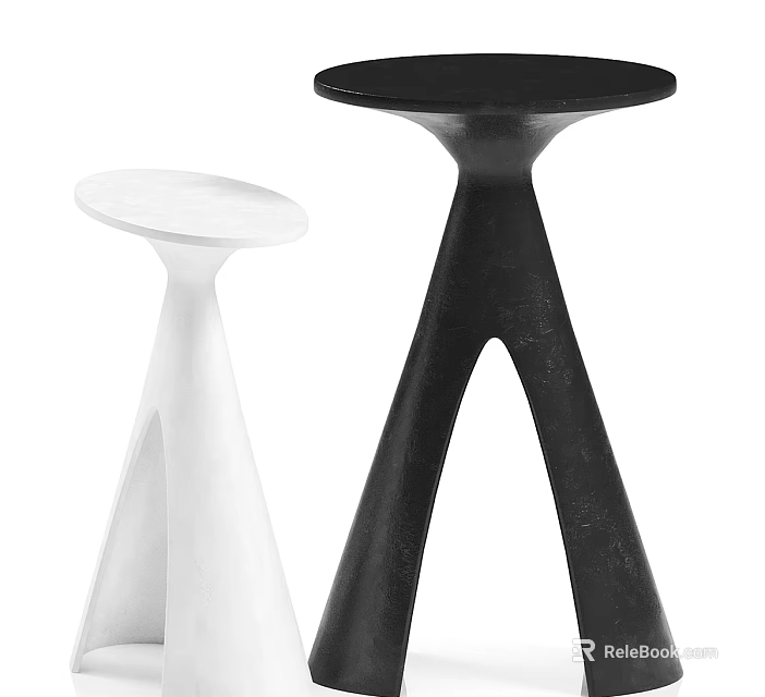 Two Modern Coffee Tables in White and Black with Conical Bases and Round Tops 3d model 