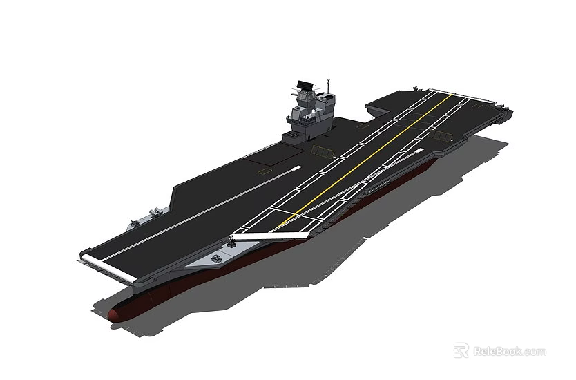3D Model of Aircraft Carrier Featuring Flight Deck and Command Tower Structure 3d model 