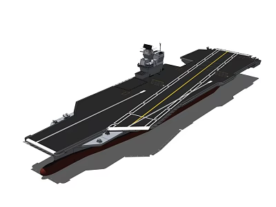 3D Model of Aircraft Carrier Featuring Flight Deck and Command Tower Structure 3d model