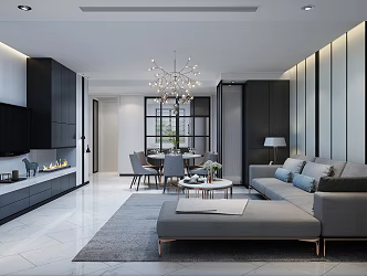 Modern Guest Dining Room Simple Living Room Dining Room 3d model