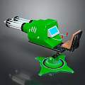Green Multi Barrel Weapon System With Seat Star Shaped Base And Display Screen 3d model