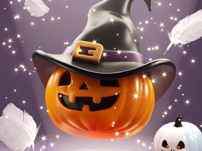 Halloween Decorative Ornament Set with Jack o lantern Witch Hat Small Pumpkin Feathers and Stars 3d model
